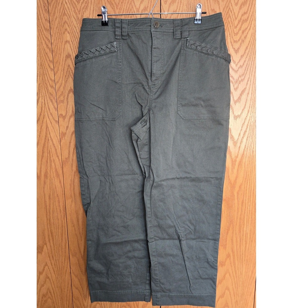 ON 34TH Womens Olive Green Braided Trim Utility Straight Leg Pants Size 16